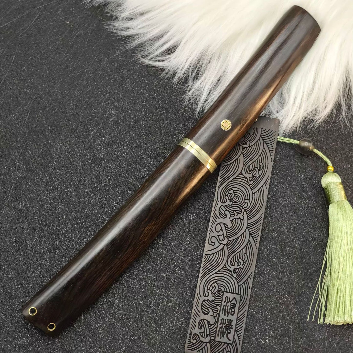MASALONG Damascus Steel Fixed Blade Knife - Ebony Handle Japanese style
