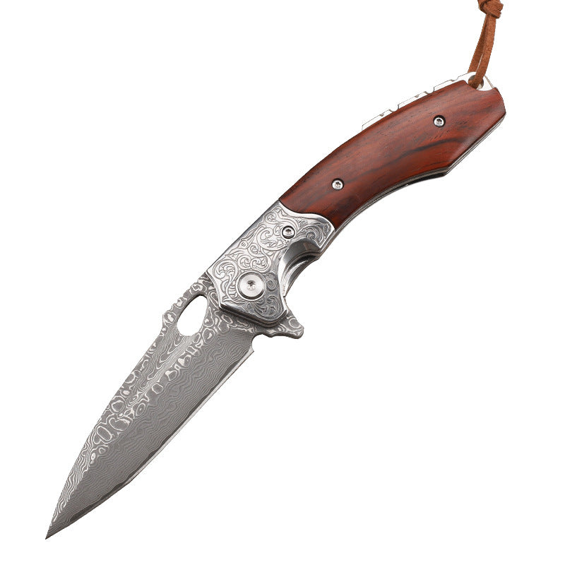 MASALONG Damascus Steel Rosewood Folding Pocket Knife - EDC Utility