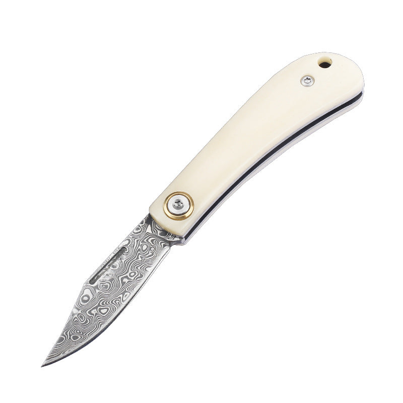 MASALONG VG10 Damascus Ox Bone Mini Keychain Folding Knife - EDC Utility