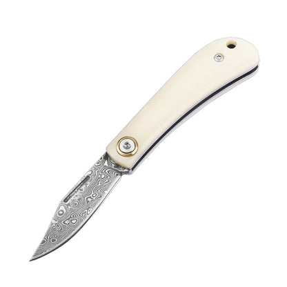MASALONG VG10 Damascus Ox Bone Mini Keychain Folding Knife - EDC Utility