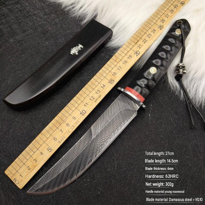 MASALONG Hand-Forged Damascus VG10 Steel Fixed Blade Outdoor Knife - 62HRC (Koi)