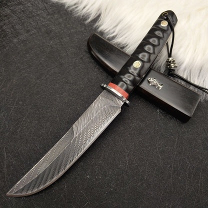 MASALONG Hand-Forged Damascus VG10 Steel Fixed Blade Outdoor Knife - 62HRC (Koi)