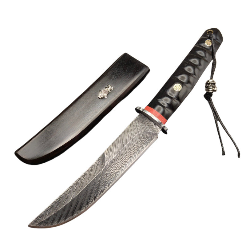 MASALONG Hand-Forged Damascus VG10 Steel Fixed Blade Outdoor Knife - 62HRC (Koi)