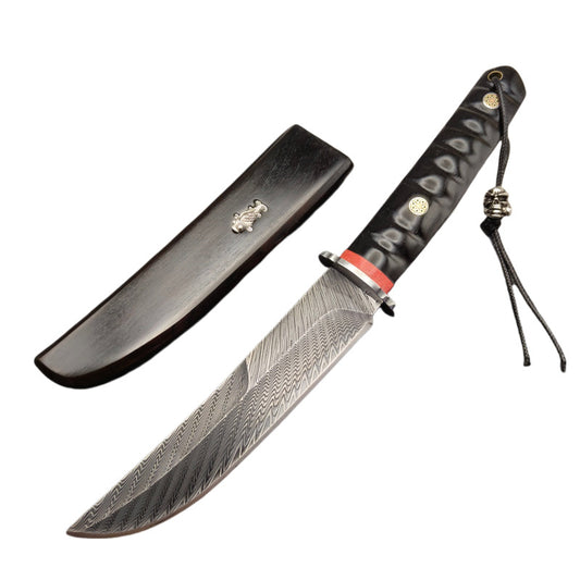 MASALONG Hand-Forged Damascus VG10 Steel Fixed Blade Outdoor Knife - 62HRC (Koi)