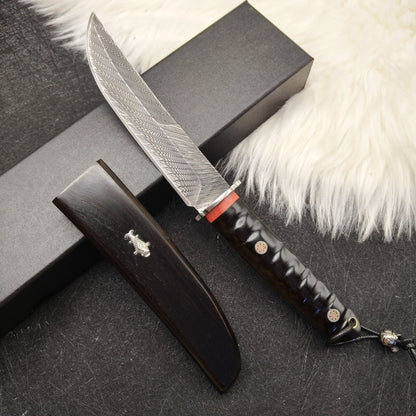 MASALONG Hand-Forged Damascus VG10 Steel Fixed Blade Outdoor Knife - 62HRC (Koi)