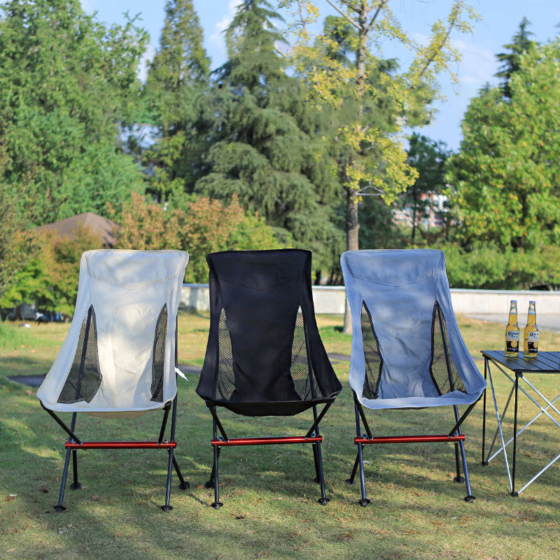 MA-YJ-004 Silla plegable portátil para exteriores de aleación de aluminio para aviación, silla tipo luna, silla para acampar con soporte de aluminio
