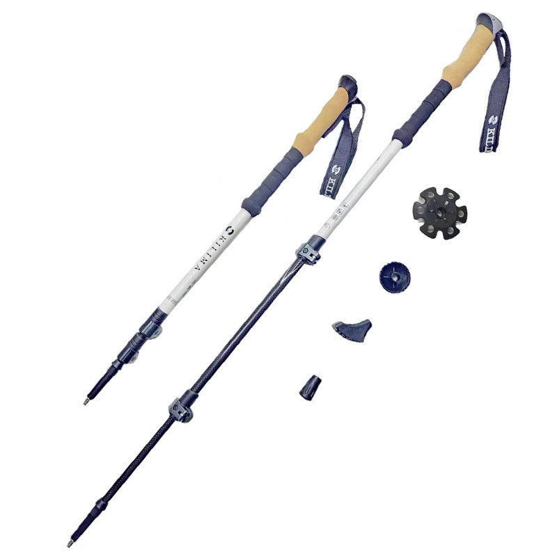 MA-QLM-001 Bastón de senderismo con mango de madera y aleación de aluminio con bloqueo externo, bastón de senderismo con absorción de sudor de corcho