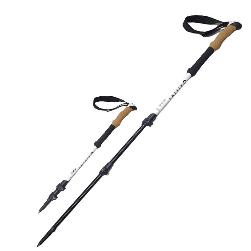MA-QLM-001 Bastón de senderismo con mango de madera y aleación de aluminio con bloqueo externo, bastón de senderismo con absorción de sudor de corcho