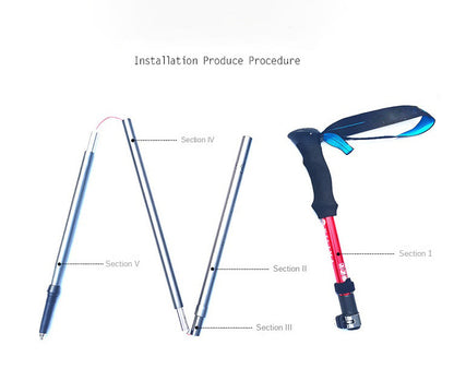 MA-QLM-002 Bengala dobrável de liga de alumínio com trava externa para escalada e caminhada off-road