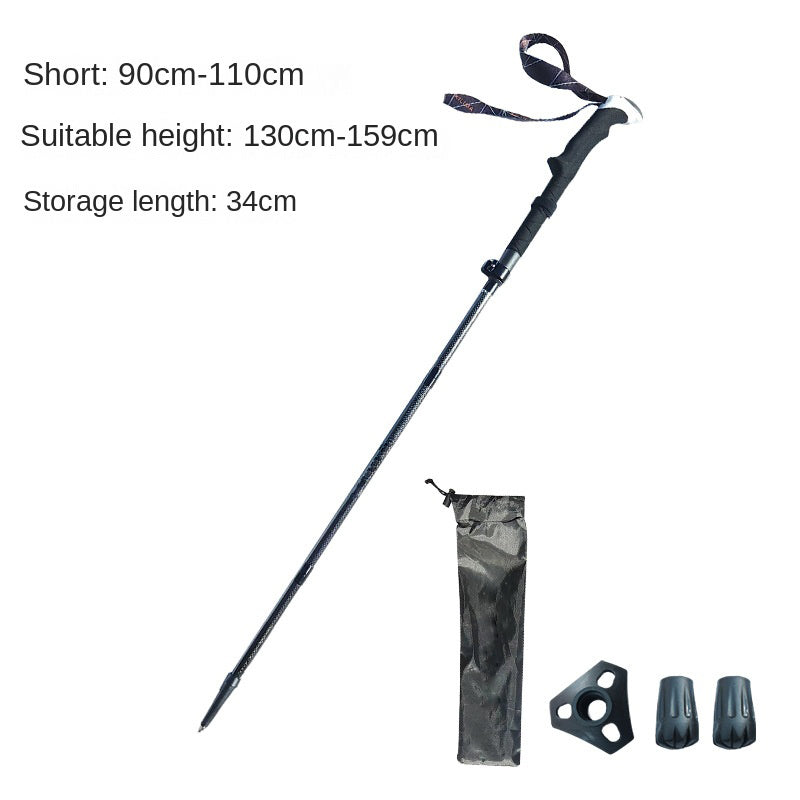 MA-QLM-007 Bengala de escalada dobrável de fibra de carbono 3K com cabo longo e fivela de metal para escalada e caminhada, bengala de carbono ultraleve