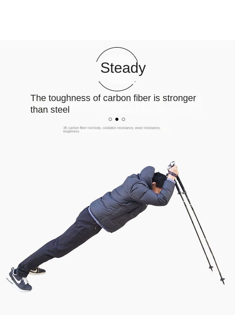 MA-QLM-007 Bengala de escalada dobrável de fibra de carbono 3K com cabo longo e fivela de metal para escalada e caminhada, bengala de carbono ultraleve