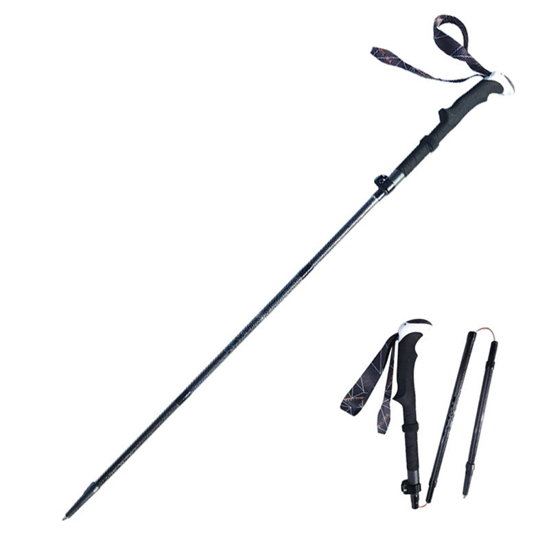 MA-QLM-007 Bengala de escalada dobrável de fibra de carbono 3K com cabo longo e fivela de metal para escalada e caminhada, bengala de carbono ultraleve