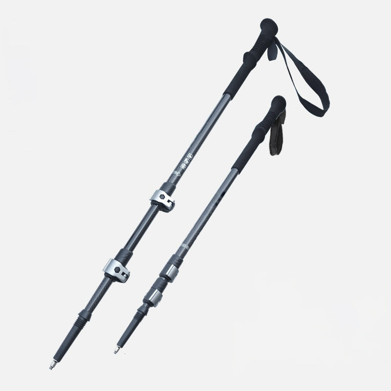 MA-QLM-010 Bastão de caminhada de fibra de carbono com fivela grande de metal, adequado para caminhadas em montanhas nevadas, com cabo reto flexível e peso leve