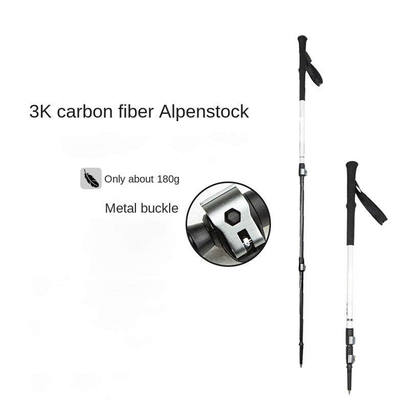 MA-QLM-010 Bastão de caminhada de fibra de carbono com fivela grande de metal, adequado para caminhadas em montanhas nevadas, com cabo reto flexível e peso leve