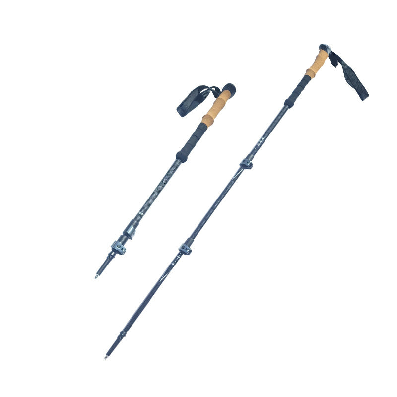 MA-QLM-011 Bastão de caminhada de fibra de carbono com cabo de cortiça e fivela de metal retrátil para caminhadas ultraleves com cabo reto