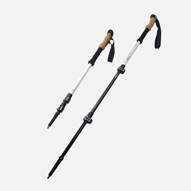 MA-QLM-011 Bastão de caminhada de fibra de carbono com cabo de cortiça e fivela de metal retrátil para caminhadas ultraleves com cabo reto