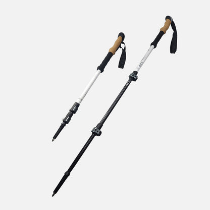 MA-QLM-011 Bastão de caminhada de fibra de carbono com cabo de cortiça e fivela de metal retrátil para caminhadas ultraleves com cabo reto
