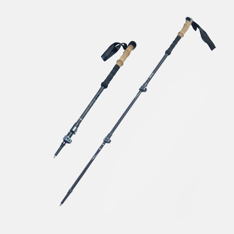 MA-QLM-011 Bastão de caminhada de fibra de carbono com cabo de cortiça e fivela de metal retrátil para caminhadas ultraleves com cabo reto