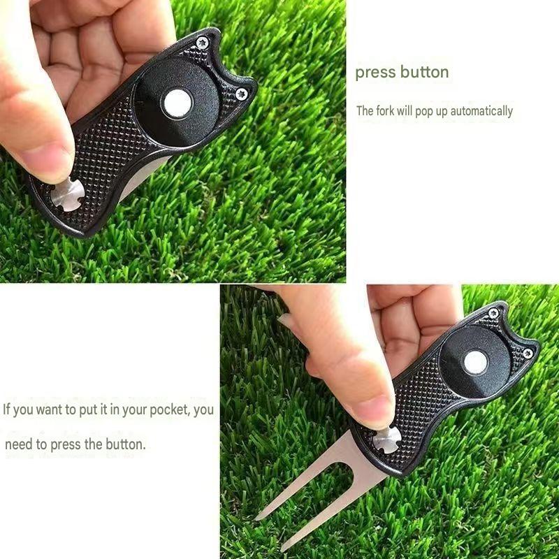 MASALONG Folding Golf Divot Repair Tool - Zinc Alloy Puting Green Fork