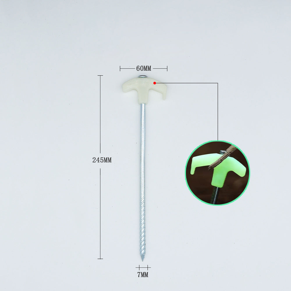 Prego de aterramento luminoso, prego para barraca de acampamento ao ar livre MA-WY-016, prego fluorescente de corda de vento de 25 cm, acessórios de prego de aço para dossel