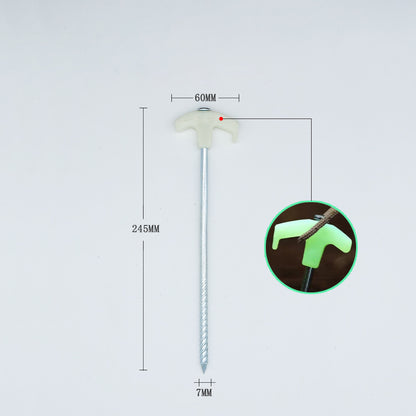 Prego de aterramento luminoso, prego para barraca de acampamento ao ar livre MA-WY-016, prego fluorescente de corda de vento de 25 cm, acessórios de prego de aço para dossel