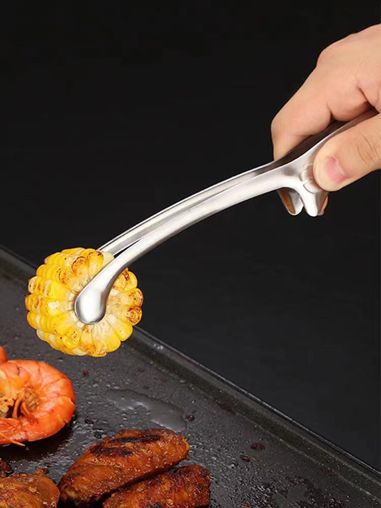 Pinza para barbacoa de acero inoxidable 304 para exteriores, pinza para barbacoa MA-WY-039, pinza para pan, pinza para filete de comida partida en negro, pinza para comida