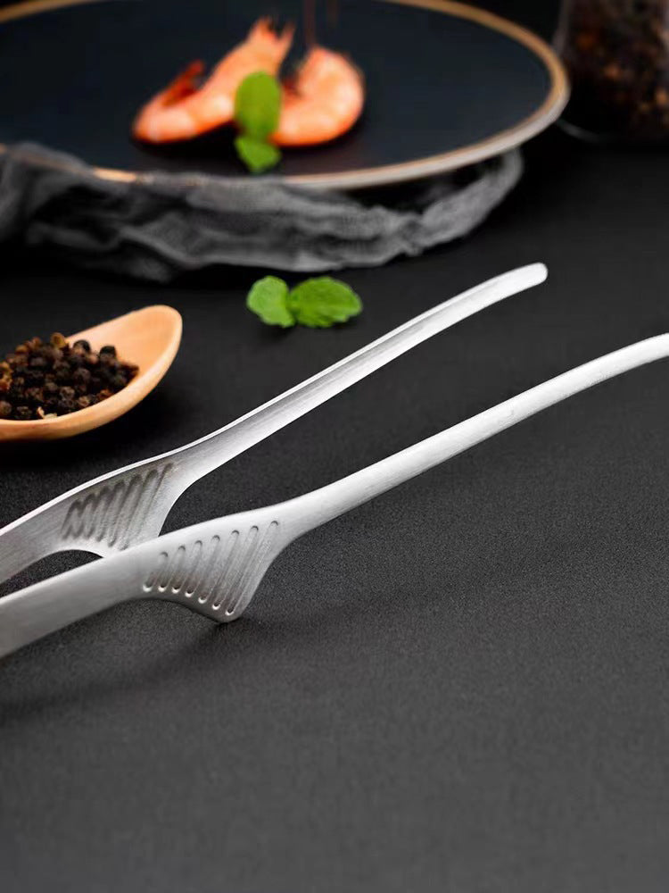 Pinza para barbacoa de acero inoxidable 304 para exteriores, pinza para barbacoa MA-WY-039, pinza para pan, pinza para filete de comida partida en negro, pinza para comida