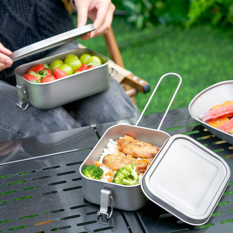 Outdoor pure titanium lunch box,MA-XXT-011,portable tableware, bento box, picnic camping folding handle, lunch box, sealed household titanium alloy