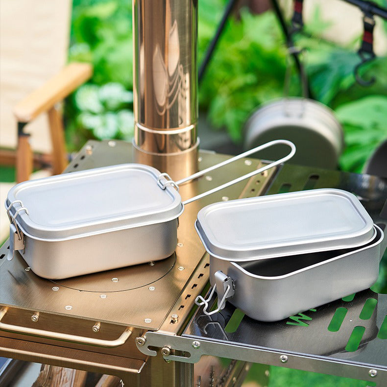 Outdoor pure titanium lunch box,MA-XXT-011,portable tableware, bento box, picnic camping folding handle, lunch box, sealed household titanium alloy