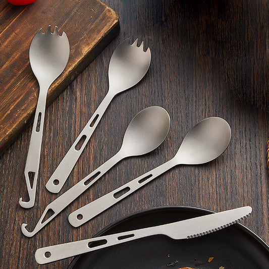 Pure Titanium Tableware Spoon MA-XXT-018 Pure Titanium Tableware Spoon Multi functional with Bottle Opener Fork Spoon Straight Handle Spoon Portable Tableware Spoon