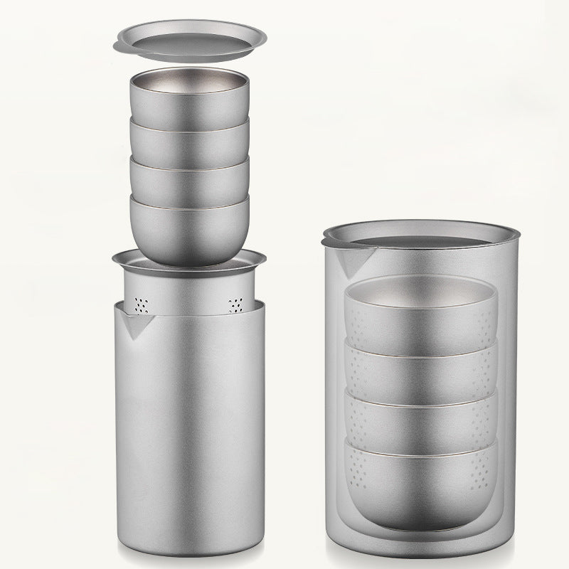 Pure titanium travel tea set, MA-XXT-023 outdoor kung fu set, portable Kuaike cup, household simple double-layer tea pot, portable