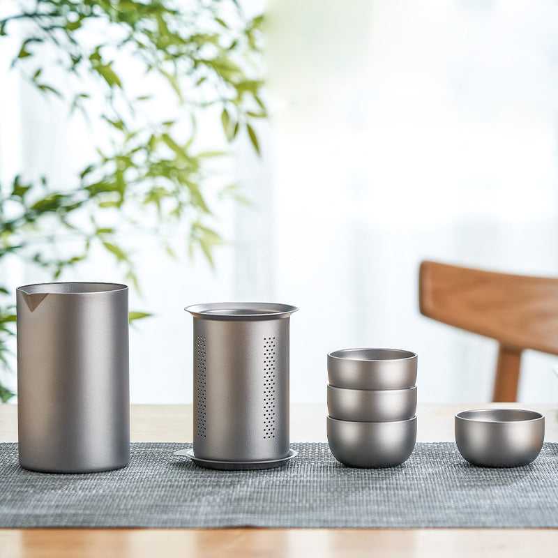 Pure titanium travel tea set, MA-XXT-023 outdoor kung fu set, portable Kuaike cup, household simple double-layer tea pot, portable