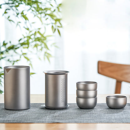 Pure titanium travel tea set, MA-XXT-023 outdoor kung fu set, portable Kuaike cup, household simple double-layer tea pot, portable