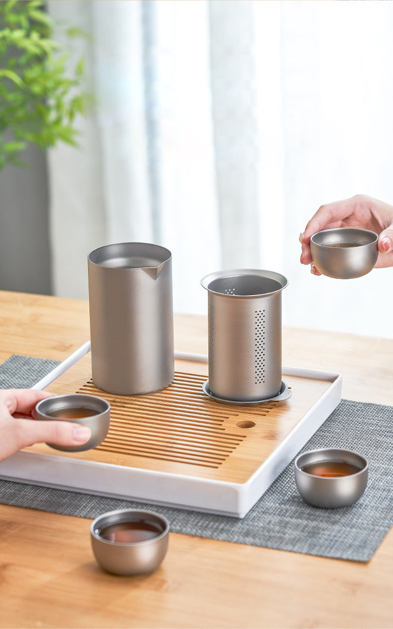Pure titanium travel tea set, MA-XXT-023 outdoor kung fu set, portable Kuaike cup, household simple double-layer tea pot, portable