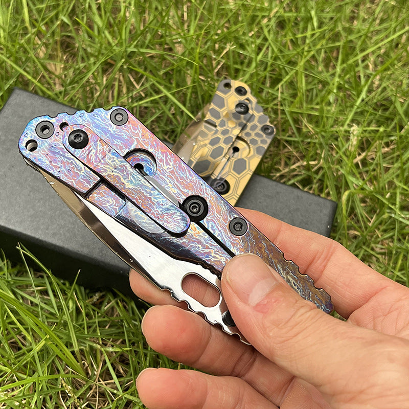 MASALONG D2 Steel Folding Knife - Anodized Titanium Handle EDC Tool KNI-FD-004