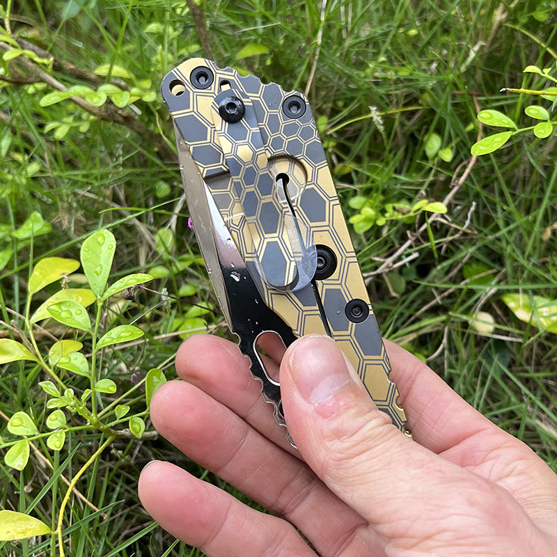 MASALONG D2 Steel Folding Knife - Anodized Titanium Handle EDC Tool KNI-FD-004