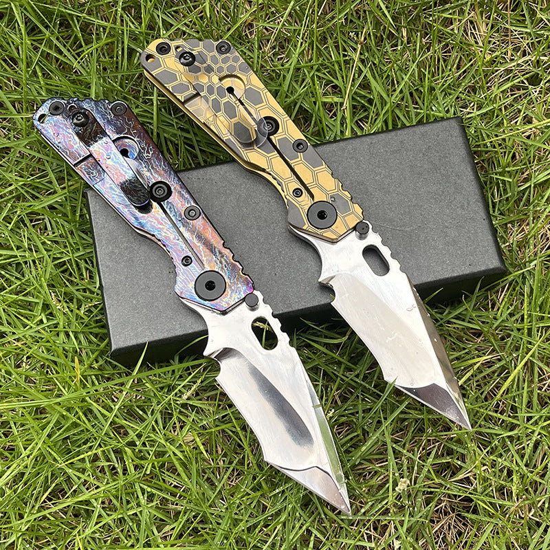 MASALONG D2 Steel Folding Knife - Anodized Titanium Handle EDC Tool KNI-FD-004
