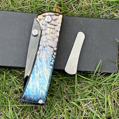 MASALONG D2 Steel DLC Folding Knife -Mirror-finish blade treatment Titanium Handle EDC Outdoor Utility KNI-FD-013