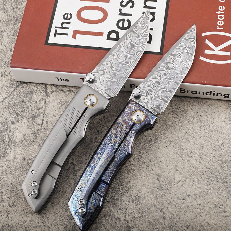 MASALONG VG10 Damascus Steel Blade Titanium Tc4 handle EDC Folding Knife - Outdoor Utility KNI-FD-033