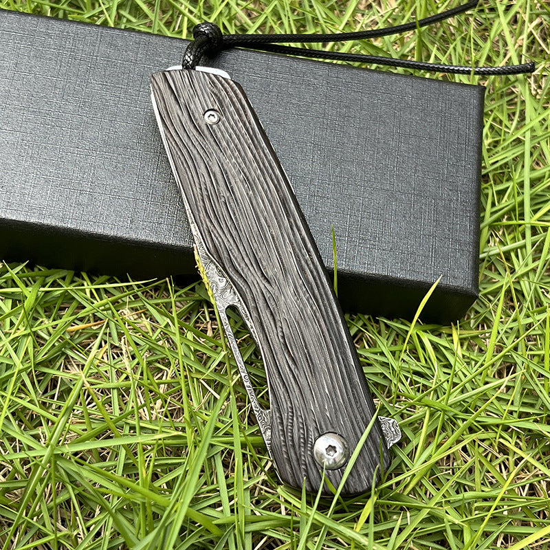 MASALONG Damascus 8Cr13MOV Folding EDC Utility Knife - Ebony Handle KNI-FD-005