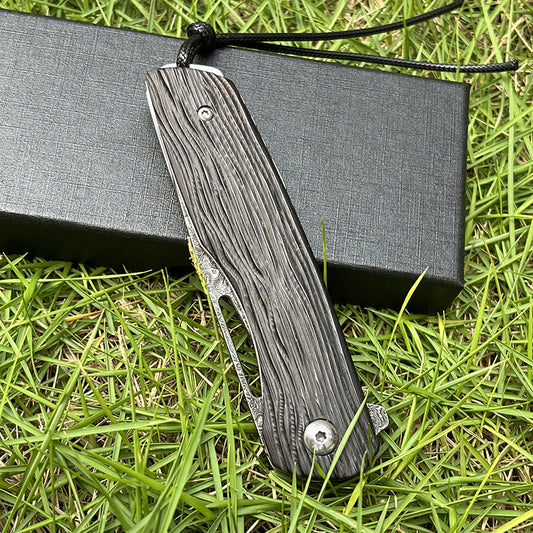 MASALONG Damascus 8Cr13MOV Folding EDC Utility Knife - Ebony Handle KNI-FD-005