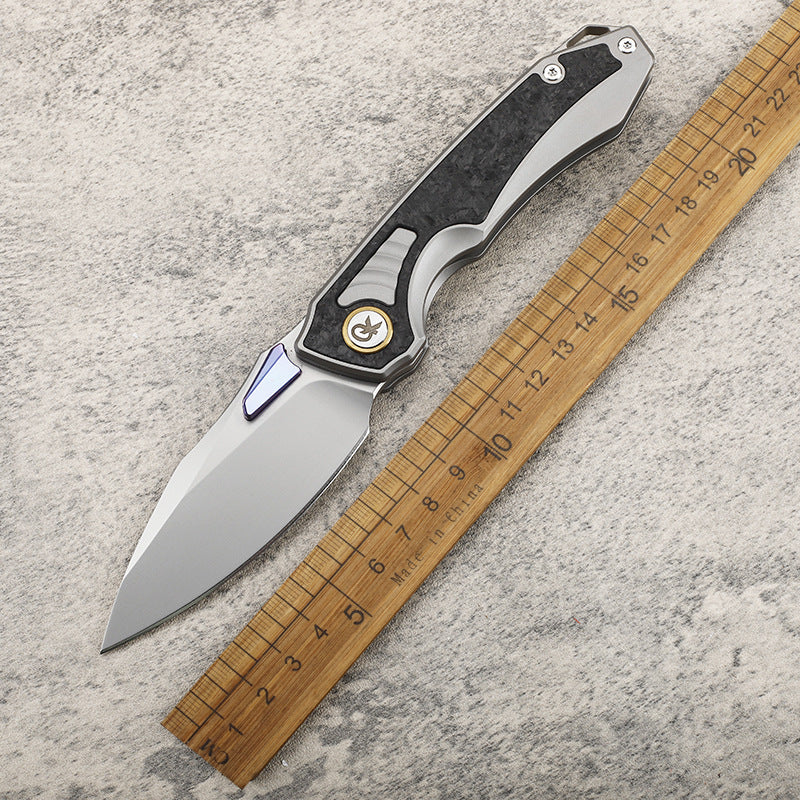 MASALONG 14C28N Steel TC4 Titanium Carbon Fiber EDC Folding Knife - Outdoor Utility