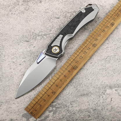 MASALONG 14C28N Steel TC4 Titanium Carbon Fiber EDC Folding Knife - Outdoor Utility