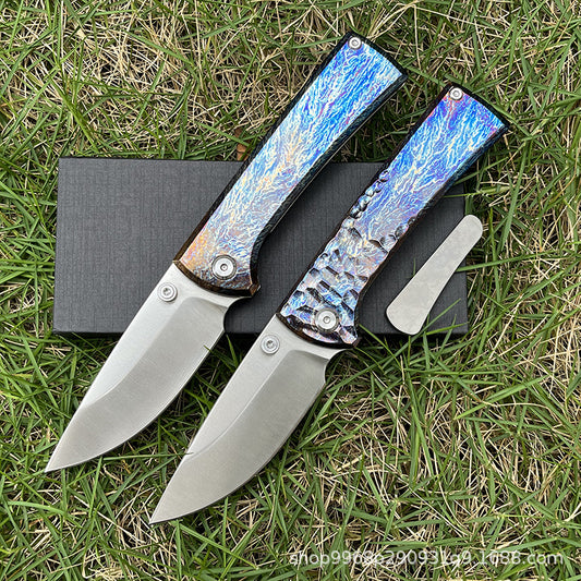 MASALONG D2 Steel Folding Knife - Titanium Handle EDC Outdoor Utility KNI-FD-012