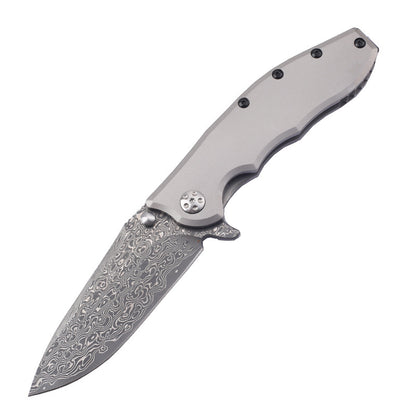 MASALONG Damascus Steel Folding Outdoor Utility Knife - TC4 Titanium Handle EDC KNI-FD-008