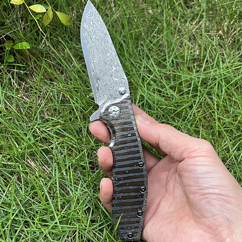 MASALONG Damascus Steel EDC Folding Knife - Titanium Handle KNI-FD-007