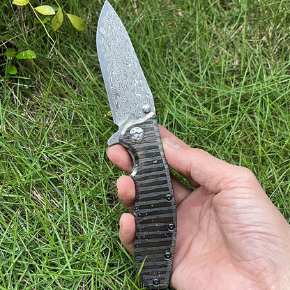 MASALONG Damascus Steel EDC Folding Knife - Titanium Handle KNI-FD-007
