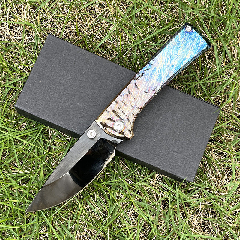 MASALONG D2 Steel DLC Folding Knife -Mirror-finish blade treatment Titanium Handle EDC Outdoor Utility KNI-FD-013