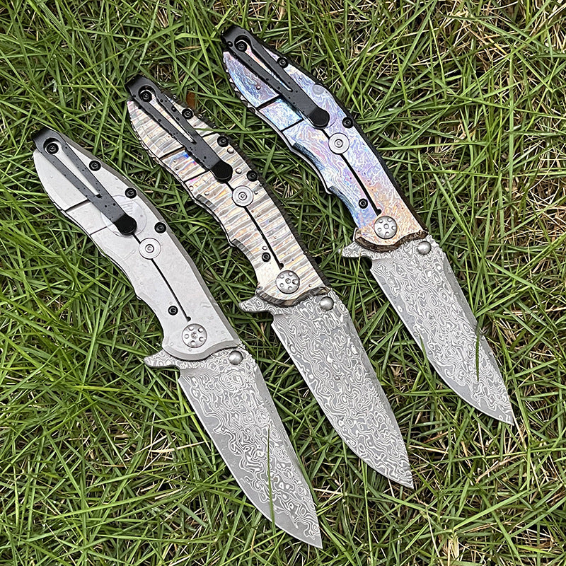 MASALONG Damascus Steel EDC Folding Knife - Titanium Handle KNI-FD-007
