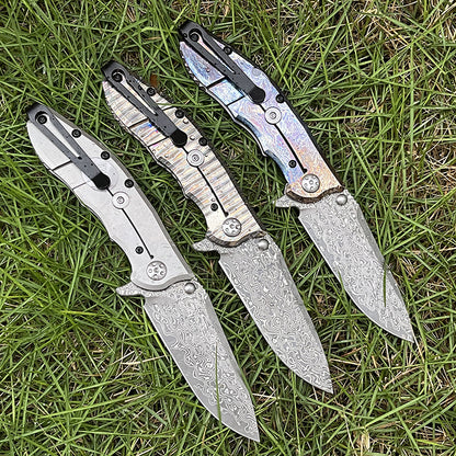 MASALONG Damascus Steel EDC Folding Knife - Titanium Handle KNI-FD-007